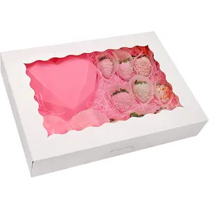 20-Pack Bakery Boxes 14" x 10" x 2.5", Cookie Boxes, Auto-Popup Treat Boxes with Window for Donuts, Pies, Cakes, Muffins, and Pastries (White)