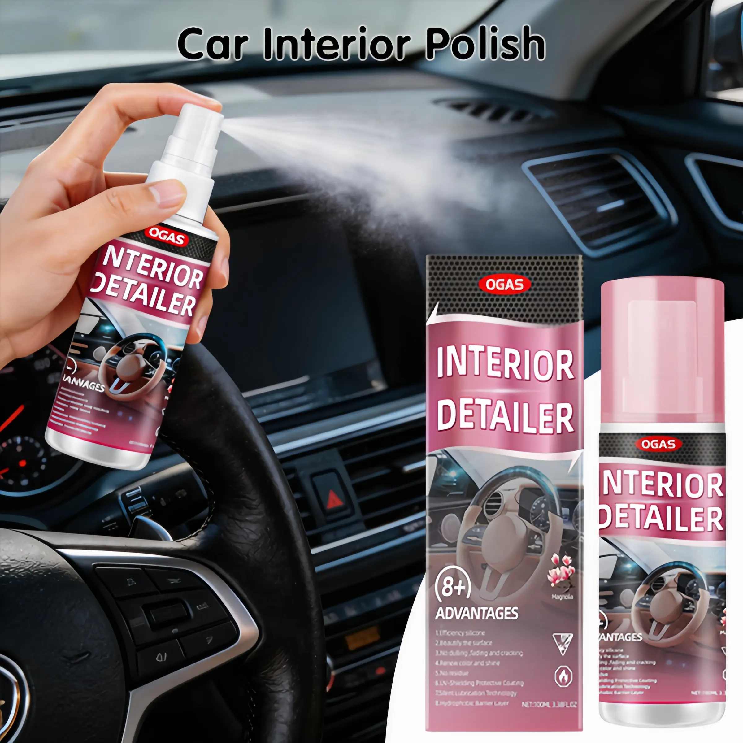 3.38 Oz Car Interior Spray Cleaner, Interior Restorer & Polishing Surface Cleaner, Deep Cleaning Foam Spray Suitable for Leather Seats, Dashboard, Fabrics, Carpets and Upholstery, Brightens and Provides Protective Coating for Auto Interior,surface cleaner