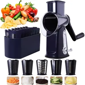Manual Hand Crank Cheese Grater, 1 Box Rotary Cheese Shredder with 5 Blades, Vegetable Chopper, Round Mandoline Slicer, Vegetable Slicer Dicer, Kitchen Gadgets