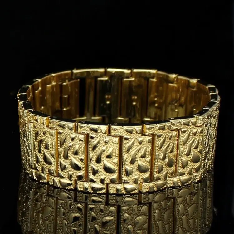 MaxBling81 Men's Golden Nugget Bracelet, Hip Hop Celebrity Style Gold Plated Cuban Link with Metal Coating, 8.5 in x 20mm, 8.5 Inches Length, Hip Hop Jewellery, Male, Gold Plated Bracelets, Fashion Bracelet