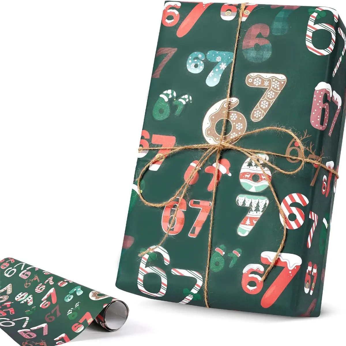 19 x 72 inches Christmas Roll Wrapping Paper, Red Base Design with Snowman & Stripe Prints, Winter Holiday Gift Packaging Paper for Present Wrapping & Home Festival Decoration