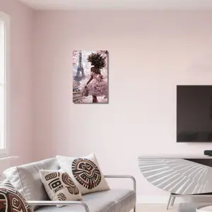 Black Girl Canvas Wall Art African American Pictures Pink Eiffel Tower Girls Fashion Poster Prints Paris Girls Painting Girl Room Decor Ornaments Decoration