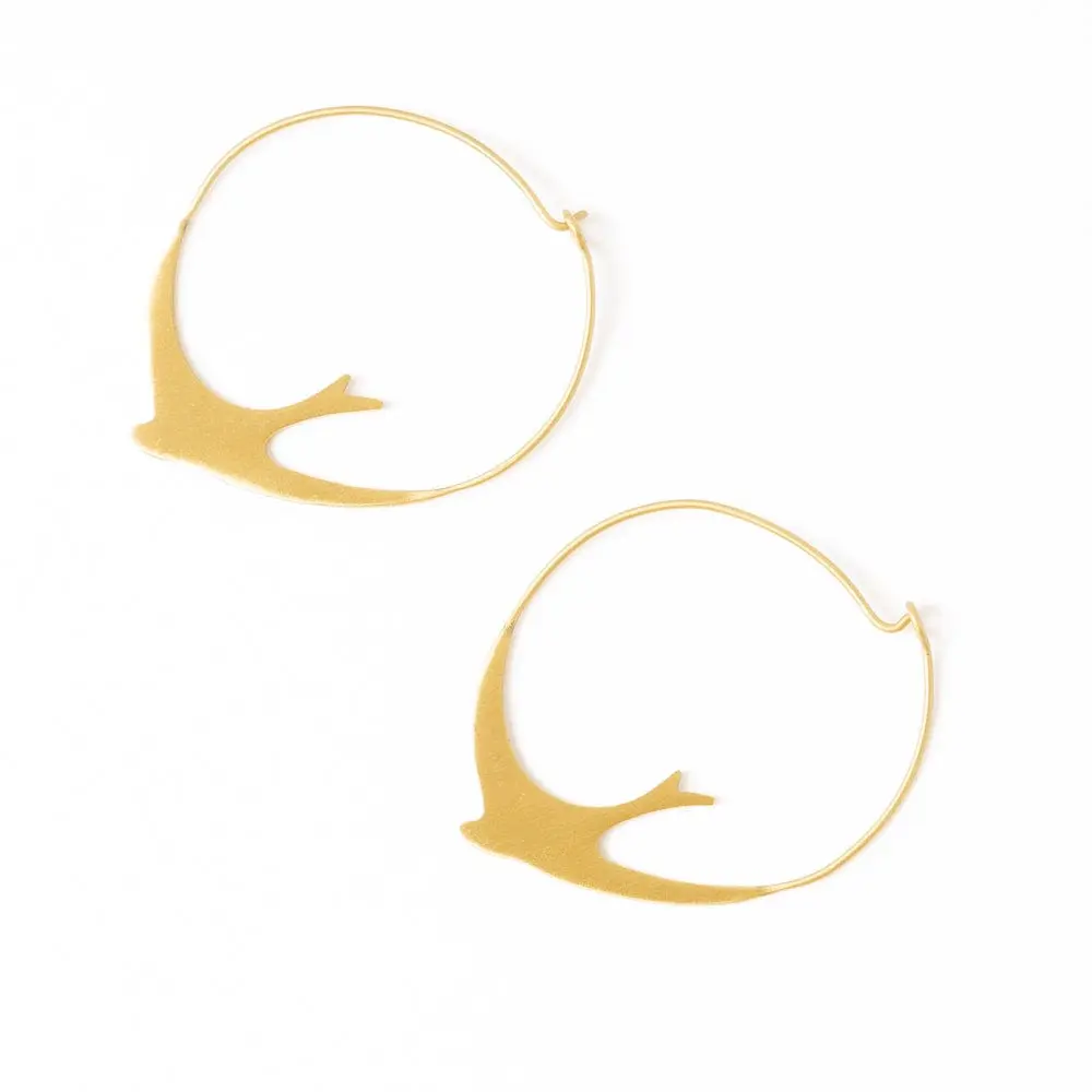 INK + ALLOY Amelia Circle Bird Hoop Earrings Brass
