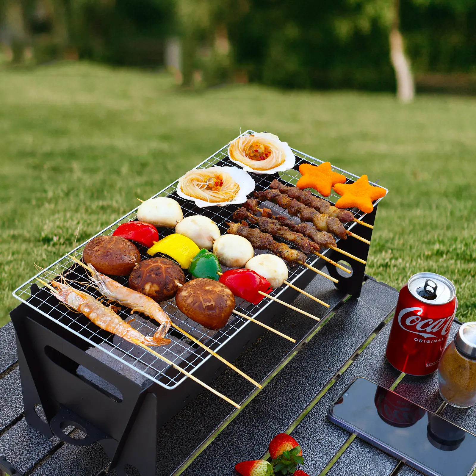 Portable Foldable Food-Grade Stainless-Steel Charcoal Grill - Fast Fold Setup, Heavy-Duty Frame, No Assembly Required, Quick Clean Grid, Space-Saving for Backyard to RV Outdoor Use, Food‑Grade Steel