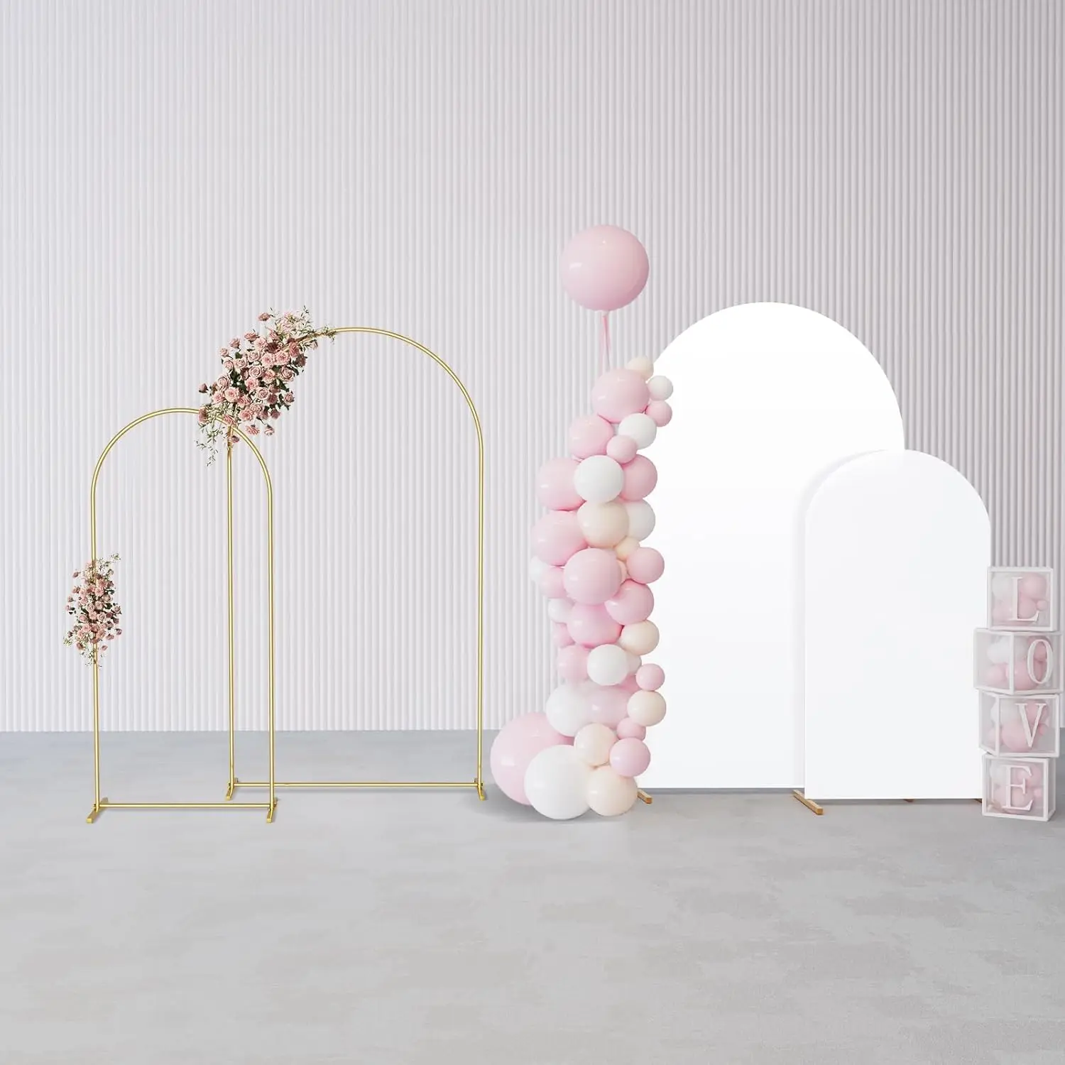 Metal Arch Backdrop Stand and Cover Set 7.2FT/6FT, Wedding Arch Frame with Spiral Rotating Joint, 2 Wrinkle-Resistant Backdrop Cover for Birthday, Anniversary, Wedding, Party,  Shower