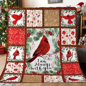 Cozy Cardinal Print Flannel Blanket - Soft & Warm Holiday Gift With Festive Red Cardinals & Pine Branches Design, Perfect For Home Decor, Camping, Travel, Or Gifting To Loved Ones, Machine Washable