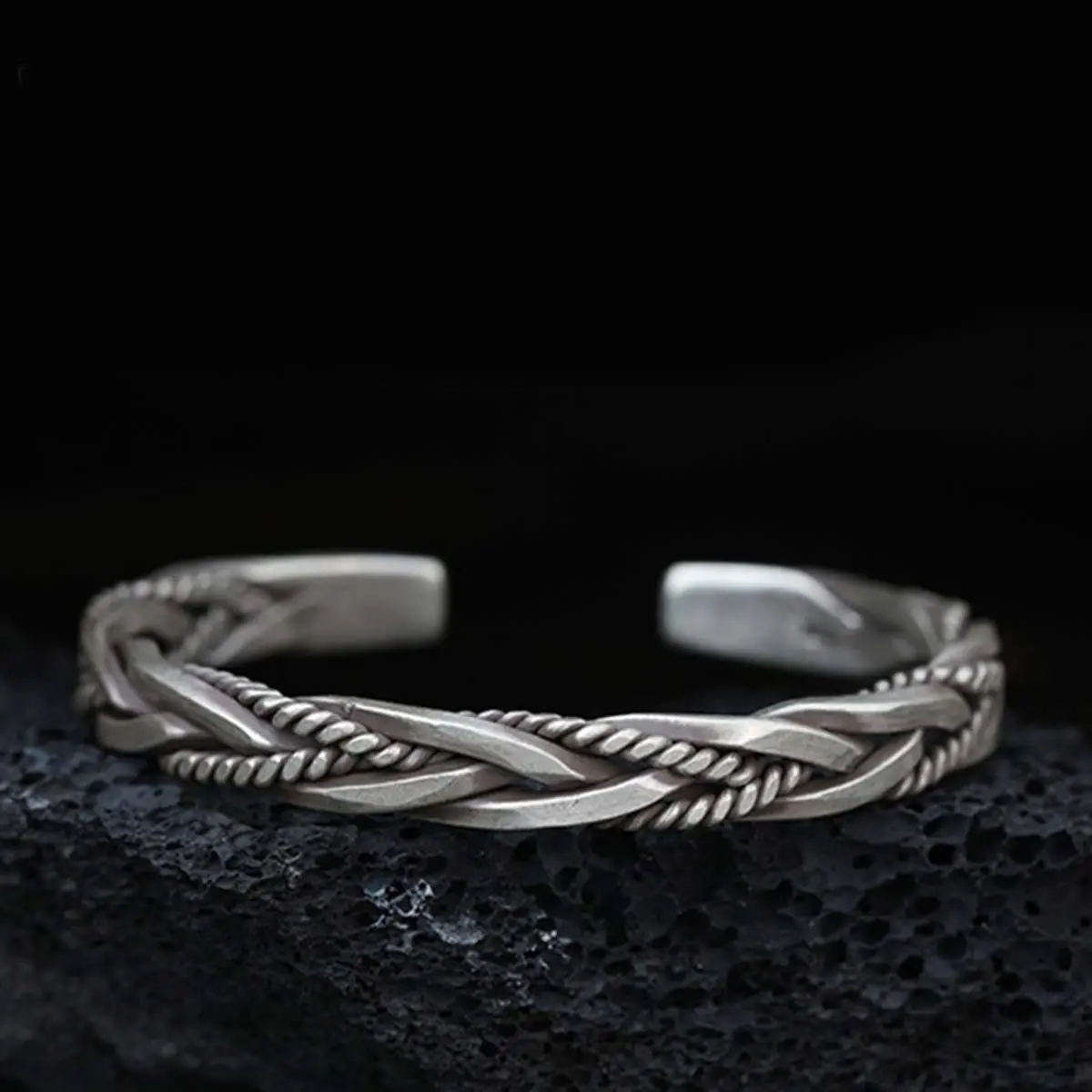 Retro Braided Cuff Bracelet with Faux Gemstone, Adjustable Open Bangle for Women, Vintage-Style Jewelry Birthday Gift, Bracelets, Classic
