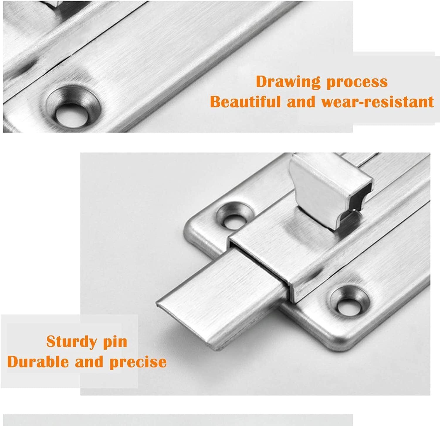 2Pcs Stainless Steel Latch Sliding Silver Doors Lock Keyless Door Bolt For Doors