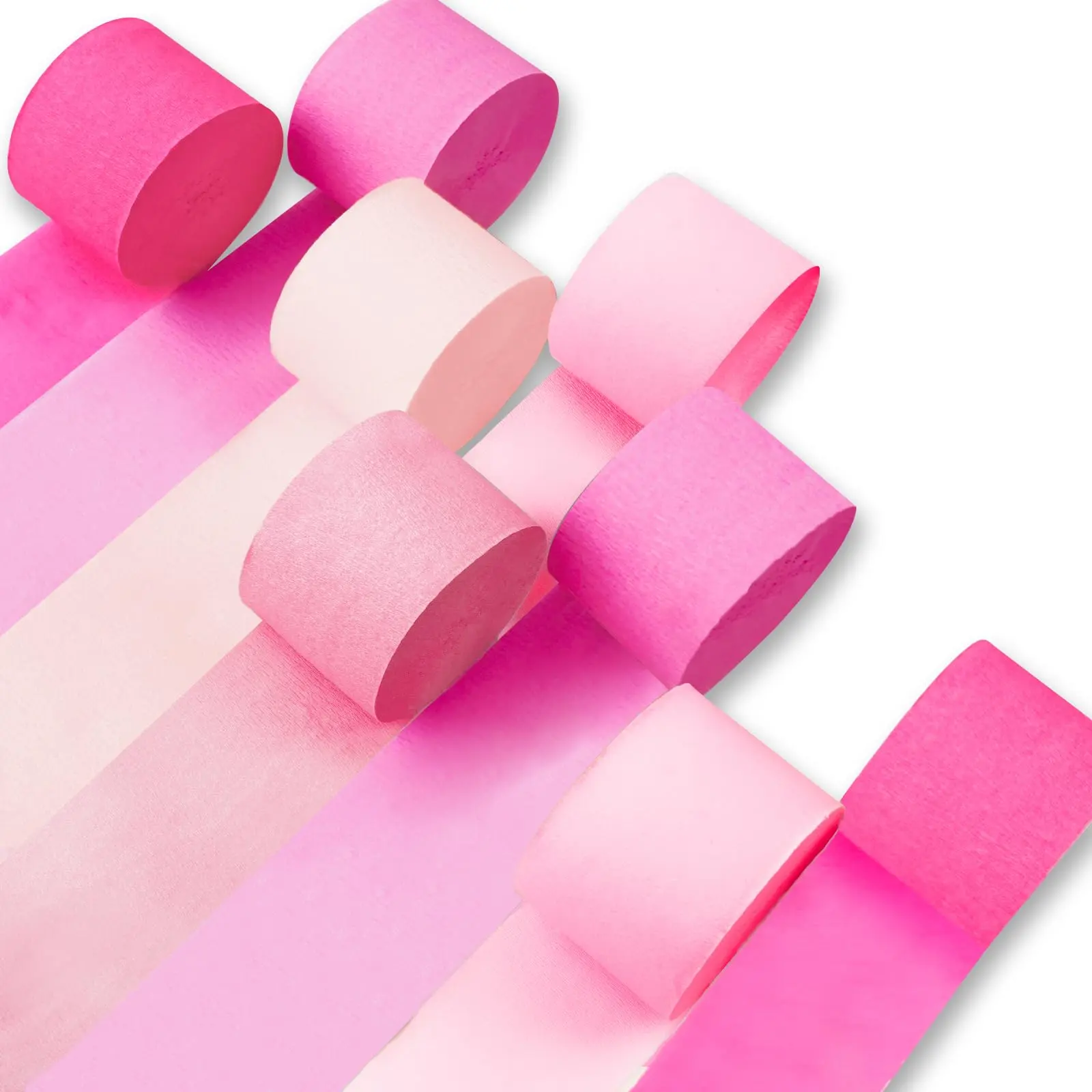 PartyWoo Blush Pink & Hot Pink Light Crepe Paper Streamers - 8-Piece 1.8in x 82ft Birthday Set with Pastel Crepe Sheets for Immersive Princess Theme Party Decorations, Baby Showers, 1.8 Inch X 82 Ft