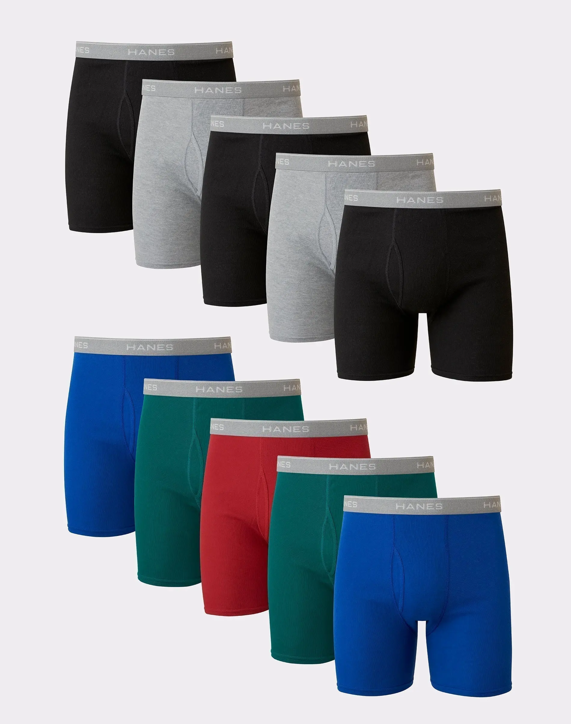 Hanes Men's Cotton Boxer Brief Underwear Super Value Pack Assorted Solids 10-pack Multi Comfortable Fit Soft Stretch Fabric Breathable 7349k0