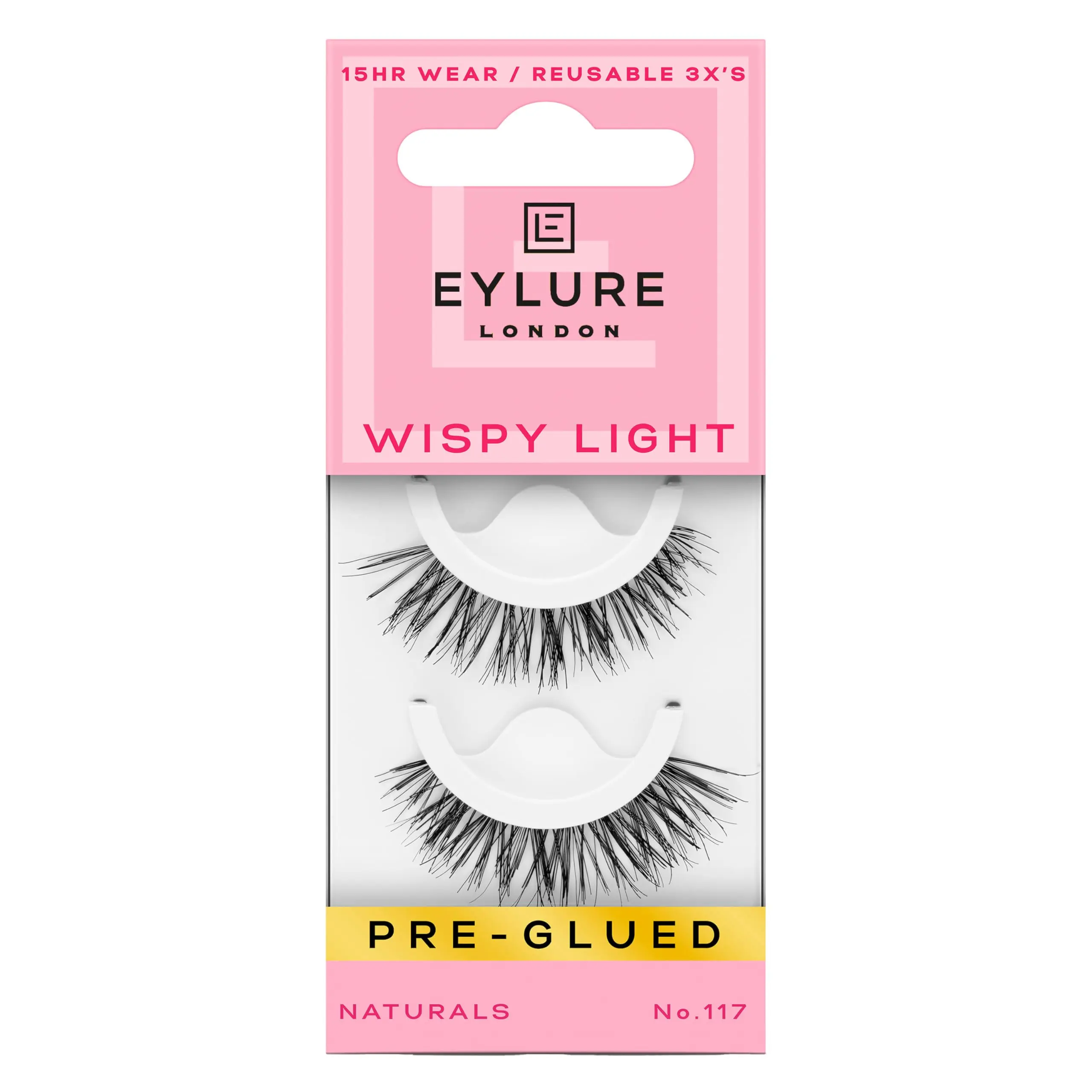 Press On Pre-Glued False Eyelashes, Wispy Light Texture Lash, No.117, 1 Pair