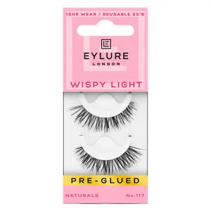 Press On Pre-Glued False Eyelashes, Wispy Light Texture Lash, No.117, 1 Pair