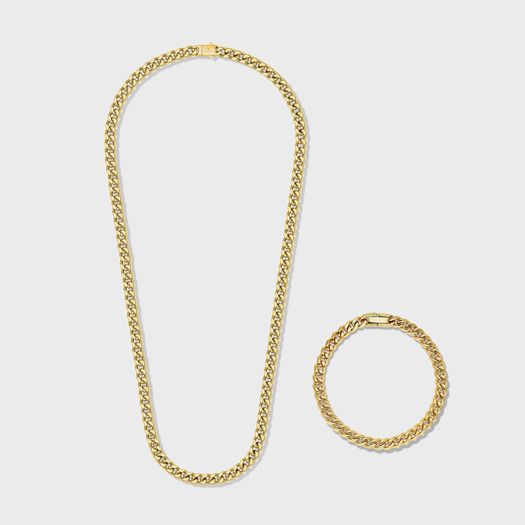 Cuban Link Chain & Bracelet Set 14k Gold Plated 5mm Thickness Classic Bold Masculine Style Luxury Statement Piece, Bold And Masculine Style, Gold Jewelry