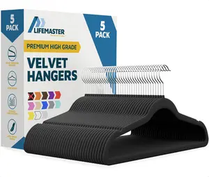 Lifemaster Velvet Clothes Hangers – with 360 Degree Swivel Hook and Non-Slip Shoulder Notch, Holds Up to 10 lbs, Heavy Duty Hanger Set, for Organizing Suit, Dress, Coat, and Clothes, Pack of 5