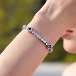 4mm Black Clover Tennis Bracelet - White Gold