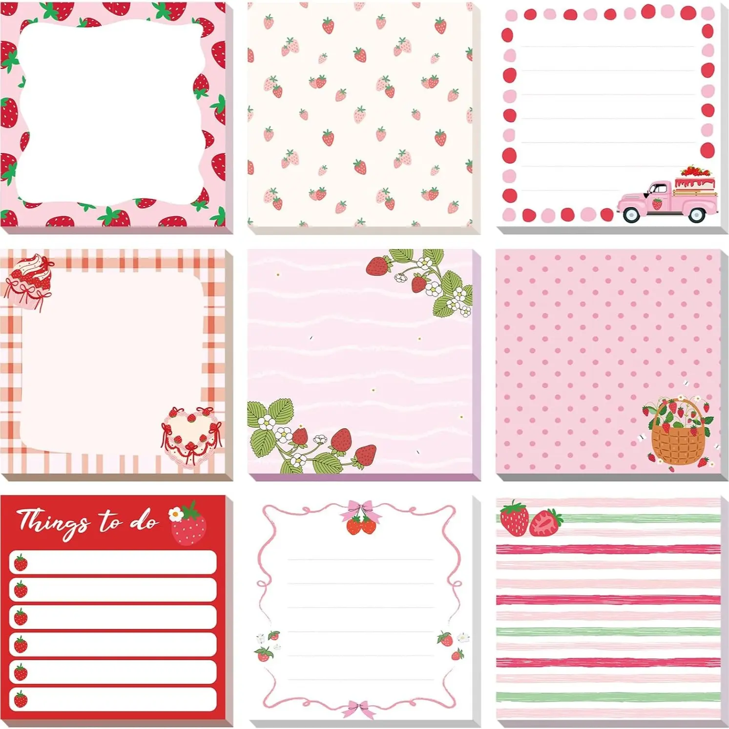 Cute Strawberry Sticky Note Pad, Sticky Notes Set, Self-Adhesive Notebook Set, Ideal Office Decor & School Supplies, Perfect Teacher Gift, Conference Favor