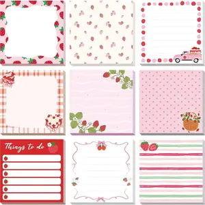 Cute Strawberry Sticky Note Pad, Self-Adhesive Notebook Set, Ideal Office Decor & School Supplies, Perfect Teacher Gift, Conference Favor