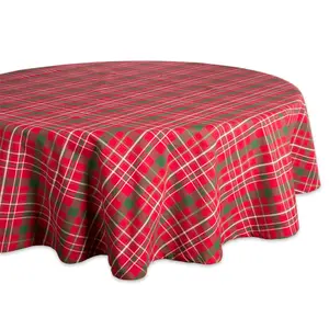 Design Imports  70 in. Round Tartan Holly Plaid Tablecloth