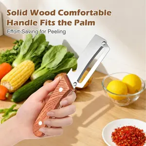 Wooden Handle Premium Vegetable & Fruit Peeler (Stainless Steel Blade) – Built-in Bottle Opener, Ideal for Apples, Potatoes, Pumpkins, Papayas & Zucchinis (Kitchen Multitool).