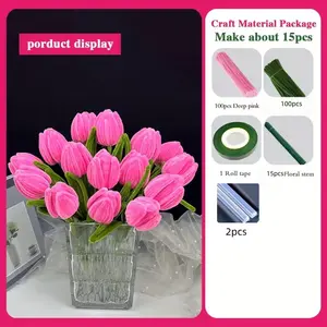 218 Piece Tulip Pipe Cleaner Bouquet Set, Includes 200 Cleaners, 15 Flower Sticks, Tape & Strips, Upgrade DIY Craft Kit, Artificial Flower Arrangements