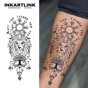INKARTLINK Tattoo Tech, 2 Sheets Semi-Permanent Temporary Tattoos ,Lion,Adult Art Design,Lasts 1-2 Weeks, Waterproof, Realistic Look, No Adhesive, No Reflection,For Man And Woman,Ideal for Swimming, Party