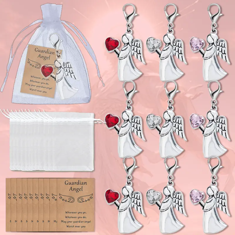 Angel Keychain Gift Set 12 Complete Gifts with Card & Bag For Church Groups, Party Favors & Someone You Love