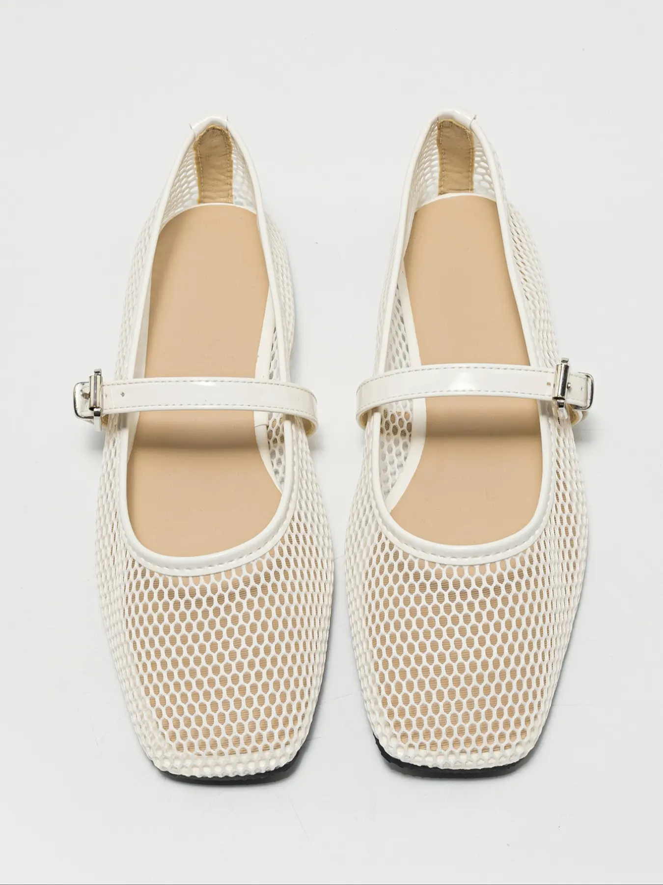 French Vintage Classic Fashion Ballet Shoes, Vintage Style Shoes, Summer Mesh Breathable One-Strap Low Ankle Mary Jane Sandals, Square Toe Textile Upper, Rubber Sole, Fashionable Flats
