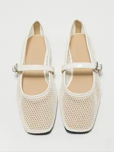 Women's Mesh Ballet Flats with Square Toe and Ankle Height, Breathable Mesh Design, One-String Buckle, Fashionable Mary Jane Shoes for Summer Casual Fashionable Flats