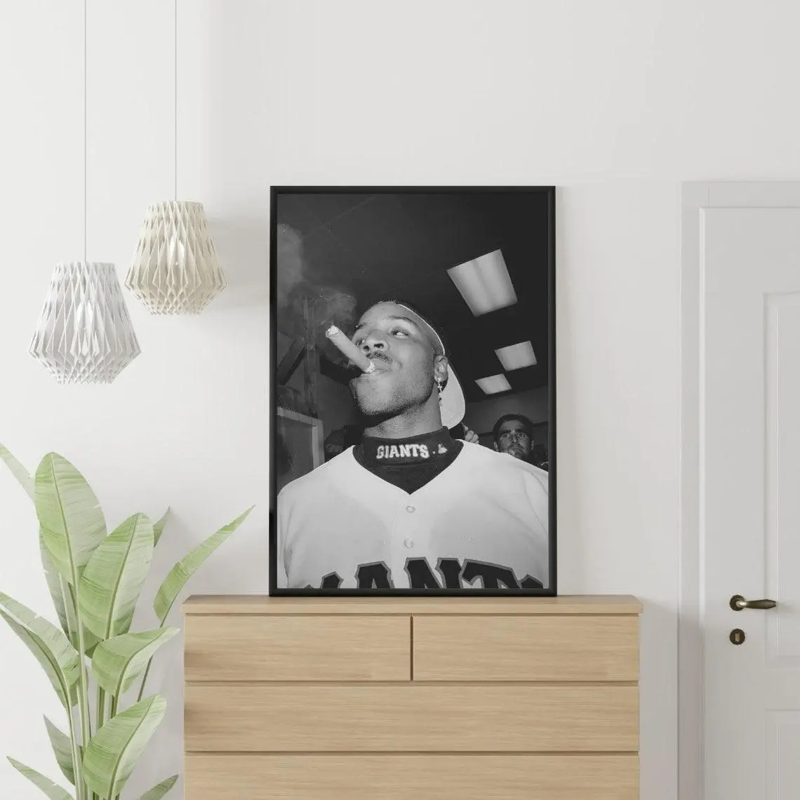 Vintage Giants Baseball Player Black White Canvas Wall Art, Retro Sports Cigar Portrait Photography Print, Man Cave Bedroom Decor Unframed Canvas Poster, Frame Not Included Decoration Paintings