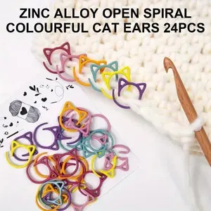 24/48pcs Cat Ear Metal Stitch Marker Crochet Hook Lock Marker Ring Crochet Hook Lock Stitch Marker For Knitting Tools