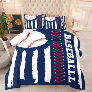 Trendy Baseball Print Comforter Set (with 1 or 2 Pillowcases) , Quality Gift for Baseball Lovers , Warm & Comfortable , All-Season Use