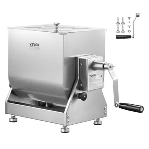 Stainless Steel Tilting Tank Manual Mixer - 30L/30LBS Max Capacity Meat Mixing Equipment with Lid, Handle, Gear Reducer, Machine Sausage Maker for Ground Beef Stuffing