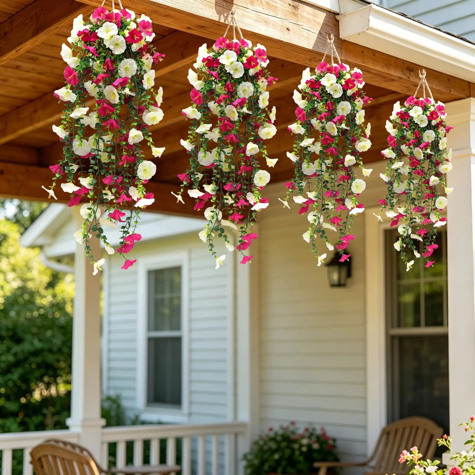 Outdoor artificial flowers, artificial morning glory hanging vines, high-end plastic material, maintenance-free, suitable for weddings, homes, hotels, offices, weddings, parties, home gardens, porches, courtyards