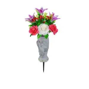 One cemetery vase, memorial tomb vase with floor nails, artificial flower angel vase, cemetery headstone tomb flower stand (excluding flowers)