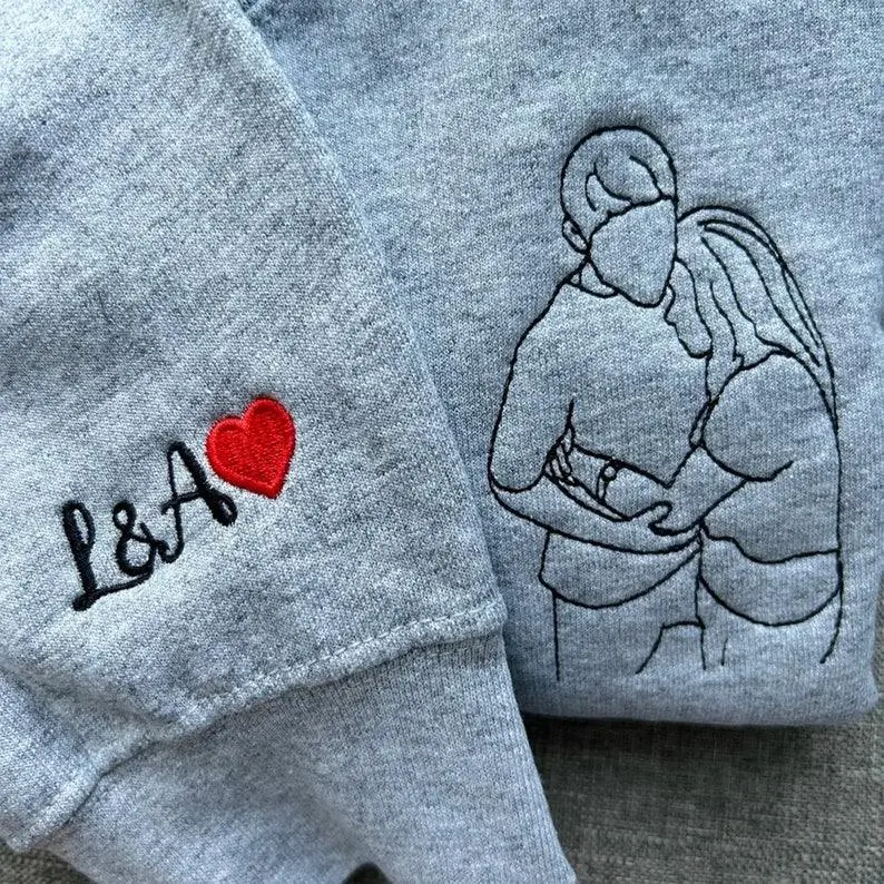 Custom Embroidered Hoodie, Custom Portrait From Photo Hoodie Sweatshirt, Couple Hoodie, Valentine's Day Shirt Cotton Menswear Stylish Embroidery Personalized