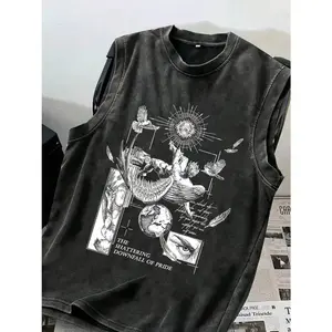Soft Cotton Distressed Tank Top, Slim Fit Washed Sleeveless Shirt for Summer