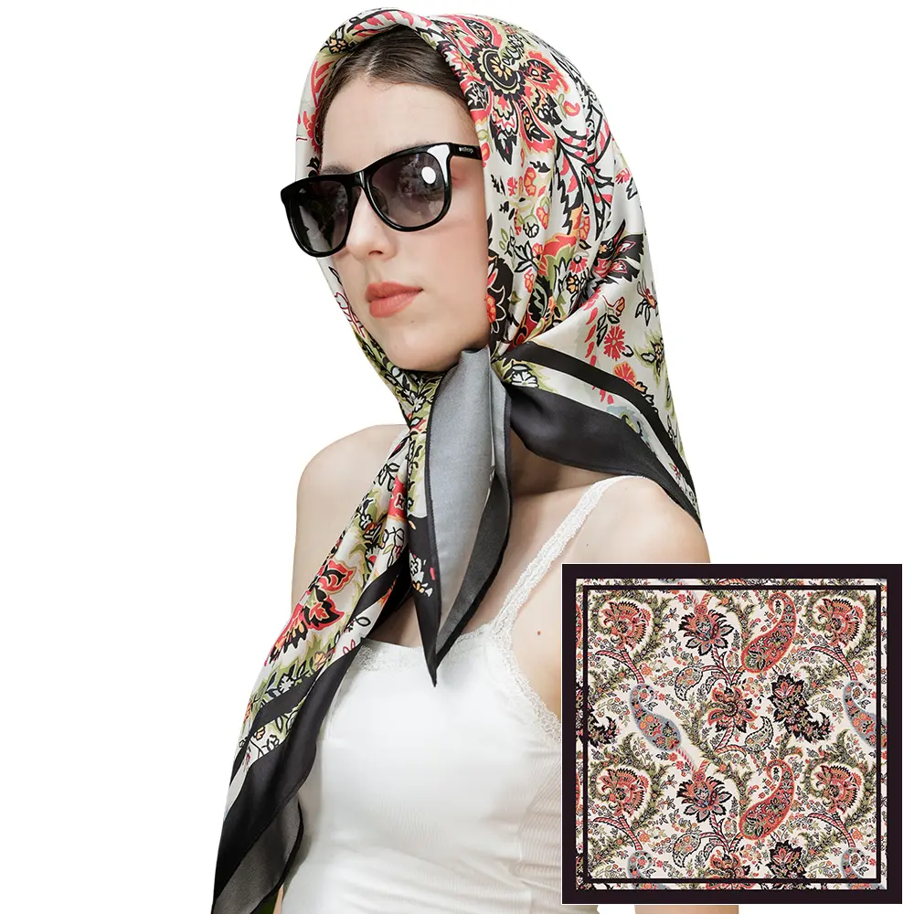 Women's Luxury 14mm Twill 100% Mulberry Silk Head Scarf - Paisley Print, Versatile Winter Fashion Accessory