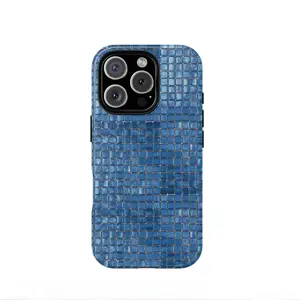 This blue mosaic-textured dual-layer protective case is a durable 2-in-1 device suitable for iPhone 17/16/15/14/13/12/11 Pro Max/Plus/Pro and Samsung Galaxy S25/S24/S23 Ultra series. It features a simple and stylish design.