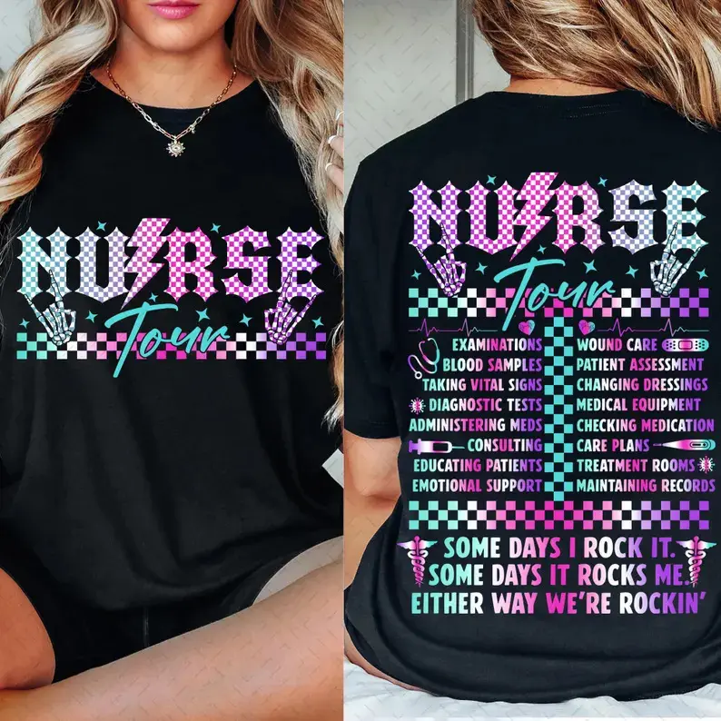 Women's Retro Nurse Tour Shirt, Trendy Nurse Life Tee, Some Days I Rock it Shirt, Cool Nurse Gift, Funny Nurse Shirt, Nurse stuff Tshirt, Machine Washable Casual Top,Size S-5XL