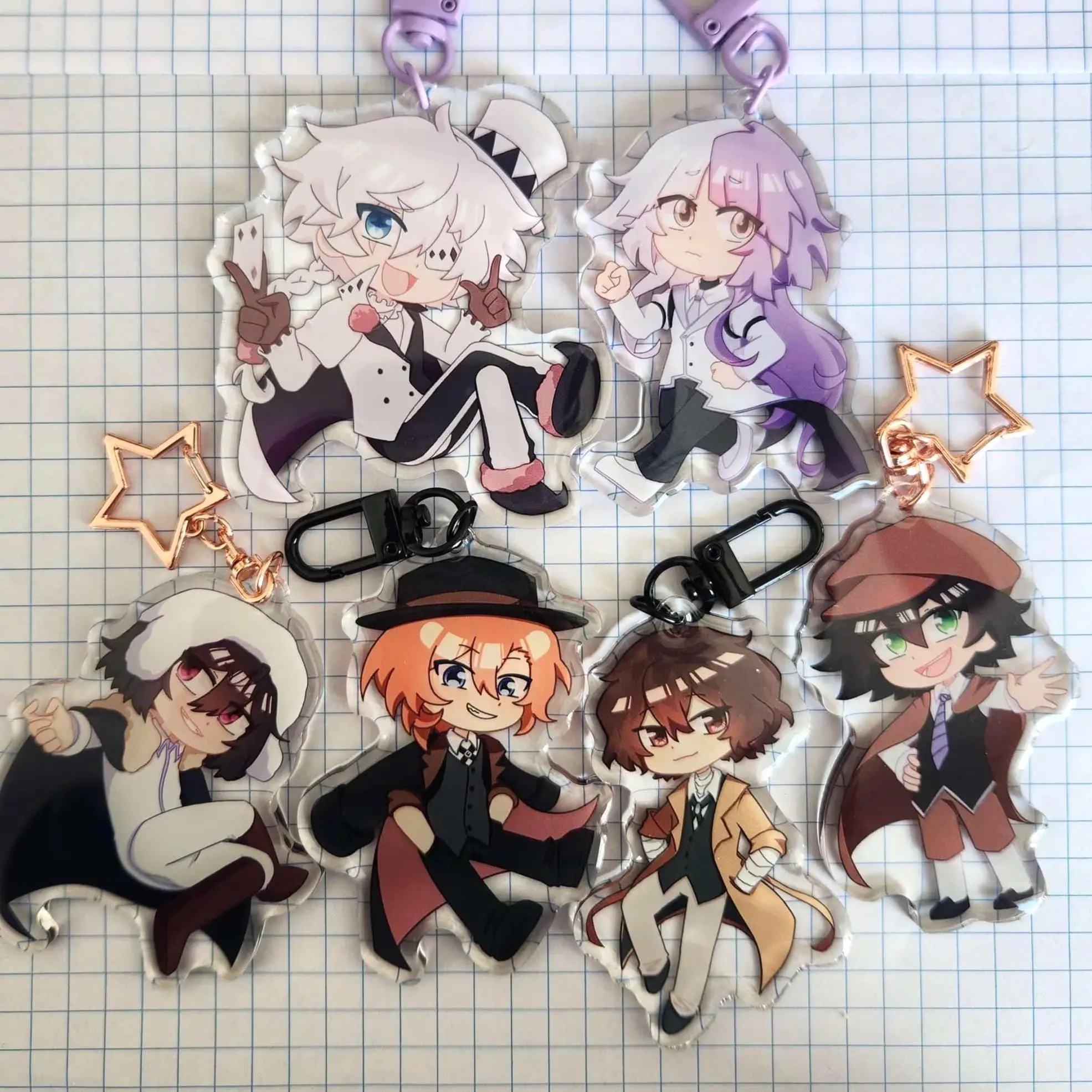 Bungo Stray Dogs Charms, Bungo Stray Dogs Keychain, Sigma, Ranpo, Fyodore, Nikolai, Chuuya, Dazai, bungo stray dogs keychain, anime, charm, BSD