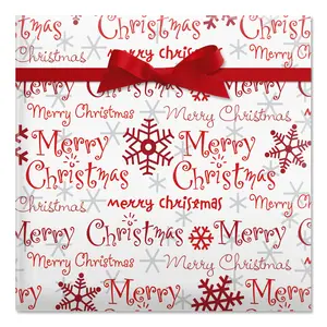 Lillian Vernon Merry Christmas Script Jumbo Rolled Gift Wrap Premium 23-Inch x 32-Foot Roll 61 Square Feet Total Festive Design