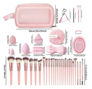 37 Pieces Pink Makeup Brush Set with Beauty Blender and Cosmetic Bag