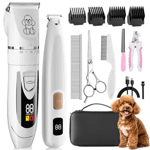 Dog Hair Clippers for Grooming Kit and Dog Paw Trimmer Nail Grinder for Grooming, Low Noise Rechargeable Cordless, Shaver Grooming Supplies for Pet Cats Dogs (White)