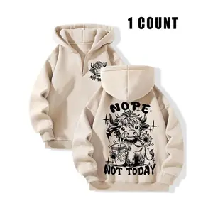 Women's Cartoon Highland Cow & Letter Print Half Zip Hoodie, Fashion Casual Drop Shoulder Long Sleeve Hooded Sweatshirt for Daily Holiday Outdoor Wear, Women Clothing for Fall & Winter Womenswear Tops