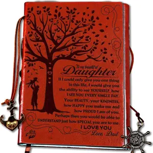 Dad To Daughter Gifts with Inspirational Quotes - Retro Tree of Life Faux Leather Cover Writing Journal, Personal Diary, Lined Journal, Travel, Notebook, Writers Notebook, Refillable for Teen Girls