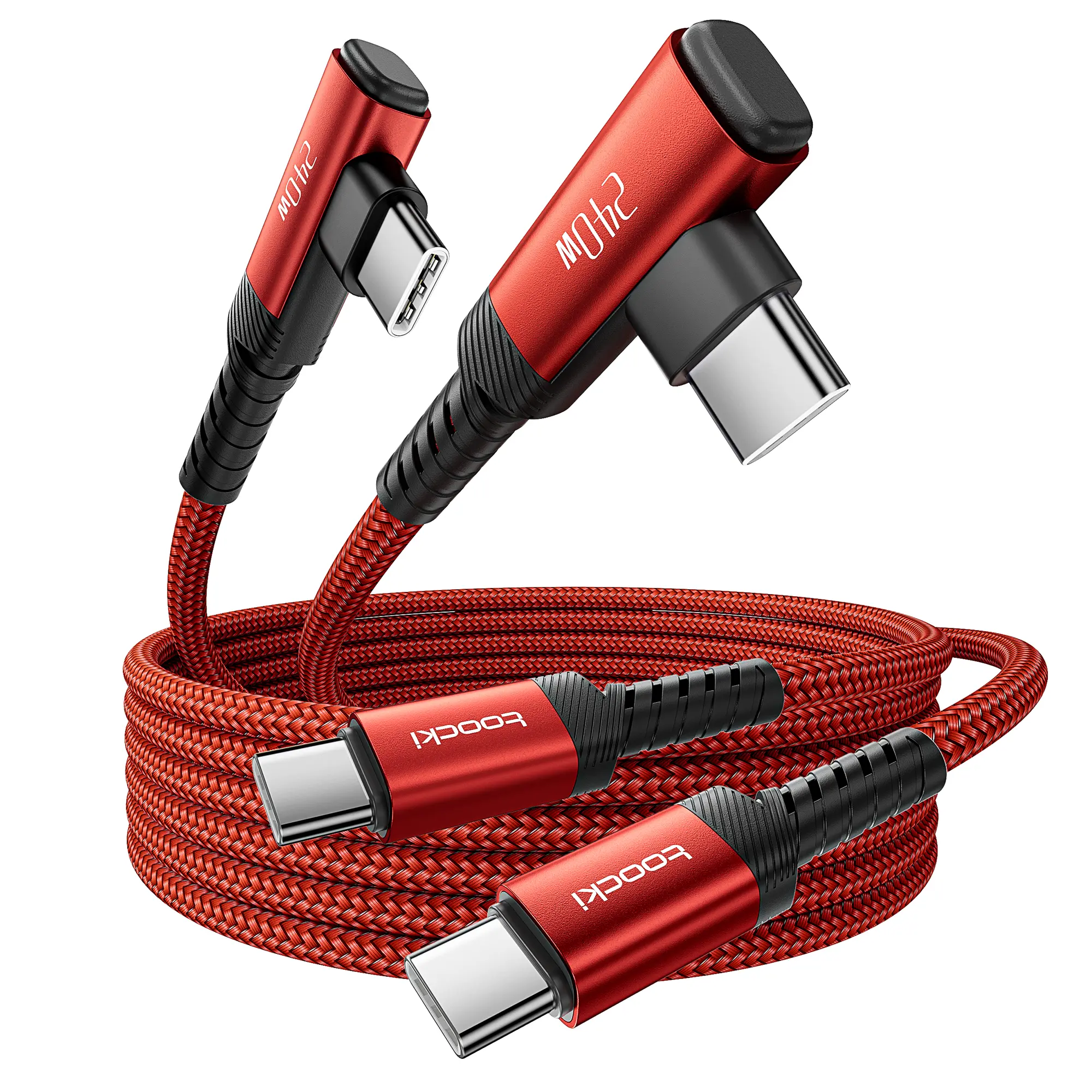 Toocki 240W Right Angle USB Type-C Multi-Device Charger (2-Pack) with 10ft Braided Charging Cables, Short Circuit Safe, Quick Charge for iPhone 16/15 Pro Max Plus, MacBook, Samsung Galaxy S25, Pixels, Tablets Connector Protection