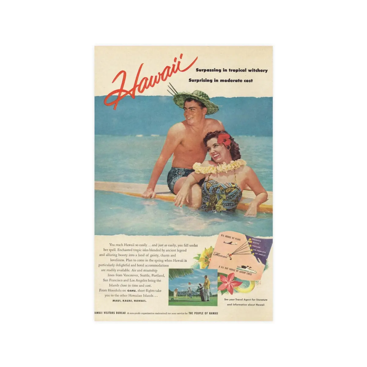Aloha Spirit: Retro Hawaii Vacation Advertisement Poster - Dive into 1950s Tropical Paradise, Perfect Wall Art for Travel Enthusiasts