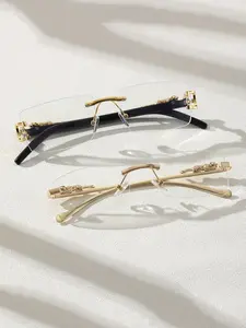 Men's Metal Rectangular Frameless Leopard Leg Decorative Glasses, Stylish Glasses, Fashion Casual Flat Mirror, Suitable for College Parties Home Use, High Quality Eyewear