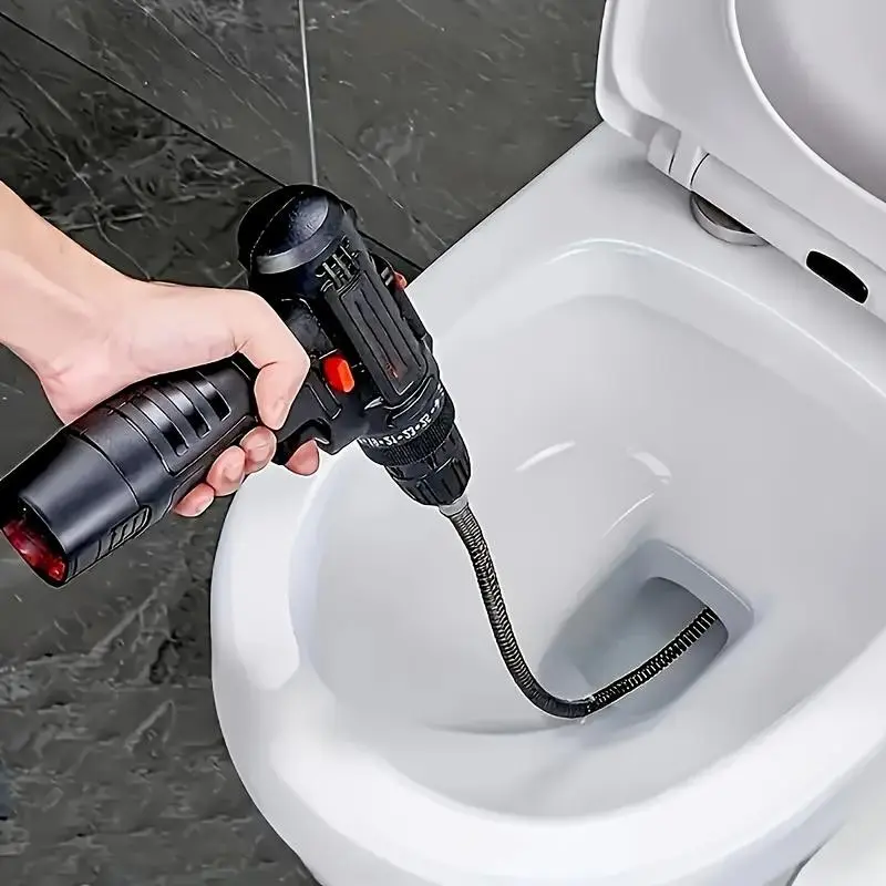 Electric Drain Cleaner 5m/196.85inch, Pipe Cleaning Spring, Sewer Toilet Floor Drain Cleaner, Integrated Head, Motor, Bathroom Accessories, 1pc