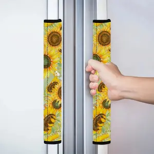 2pcs 4.7x15.7 inch Watercolor Design Sunflower Floral Pattern Kitchen Appliance Handle Covers | Removable and Reusable Decorative Protective Covers for Refrigerator/Dishwasher/Microwave/Oven.  Home Decor, Decoration, Holiday Gift. Versatile Use 2.09LYY-6